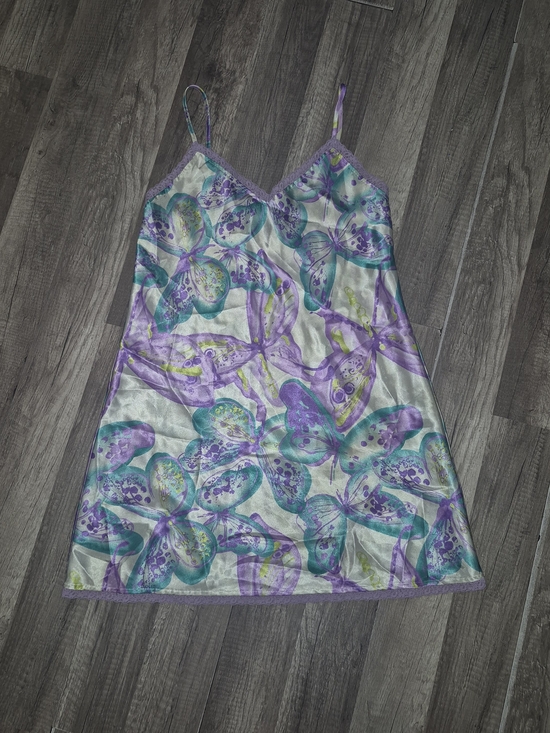 Valerie Stevens Other - Valerie Stevens Lavender & Teal Butterfly Vintage Satin Chemise